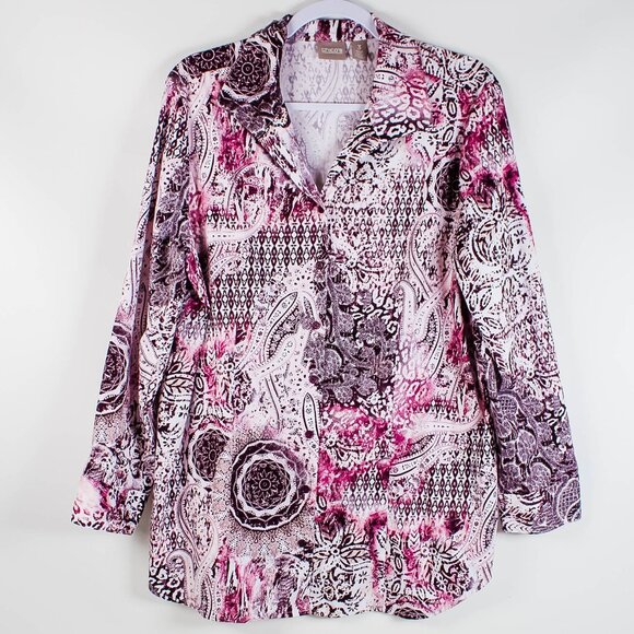 Chico's Purple & White Button Down Shirt - Size XL - Picture 1 of 8